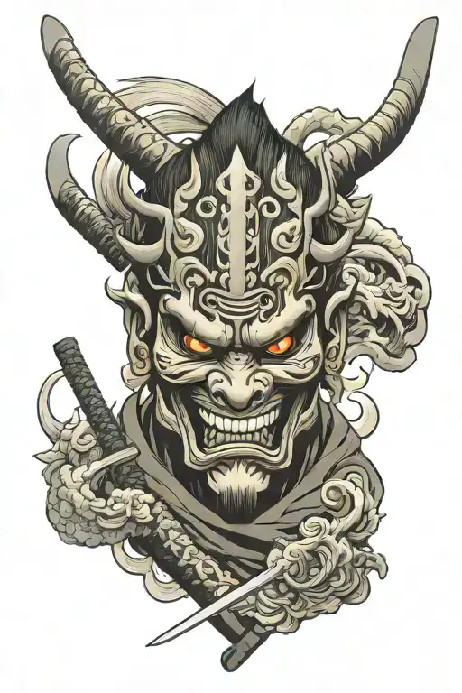 Oni Mask And Samurai Sword