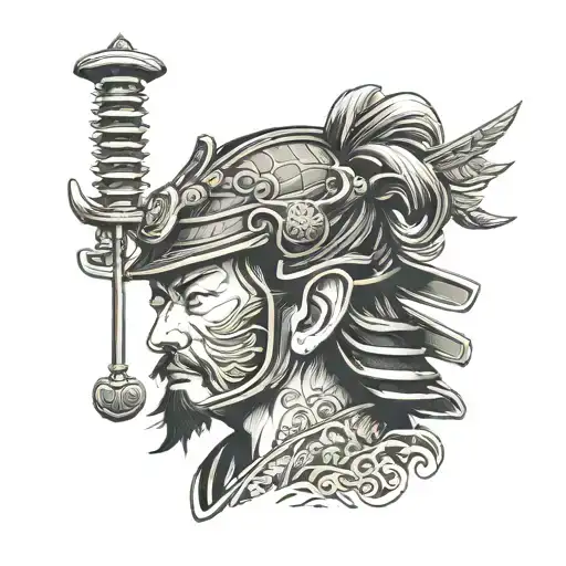 Samurai Head With Helmet
