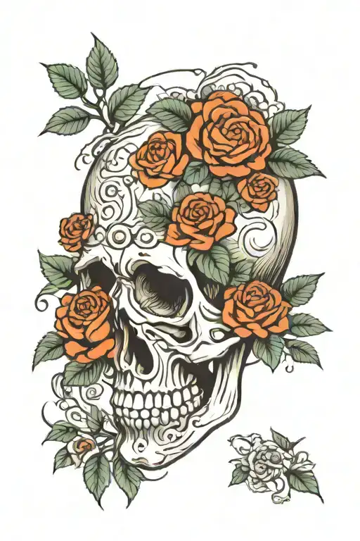 Skull And Roses Blooming