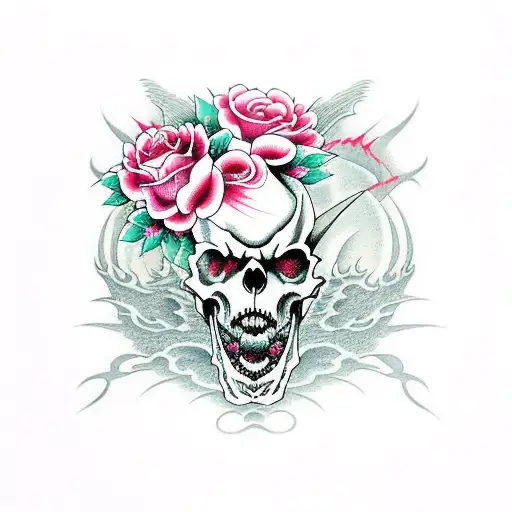 Dragon Skull Wit Roses