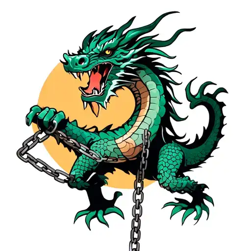 Dragon Holding Chains Being Cut By Reciprocating Saw