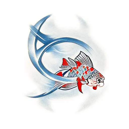 Christian Cross With Around Koi Fish