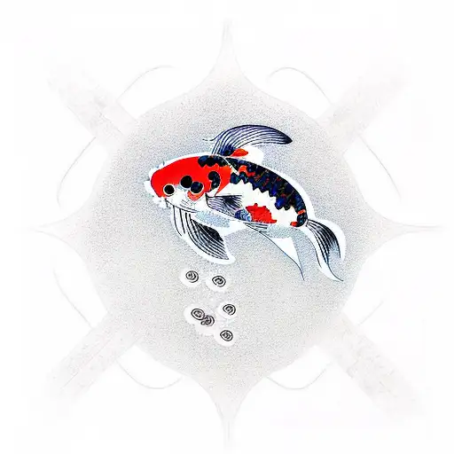Koi Fish Swimming Around A Christian Cross