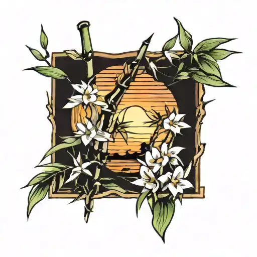 Bamboo Growing In Sunrise Background