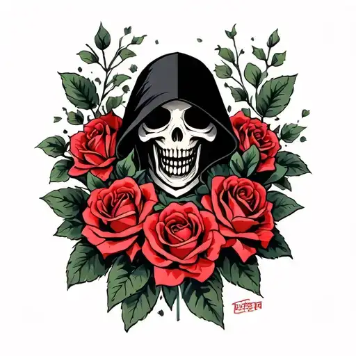 Grim Reaper With Roses Intertwined
