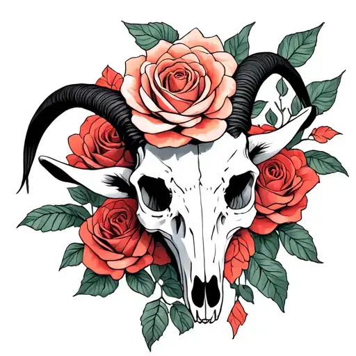 Roses With Goat Skull