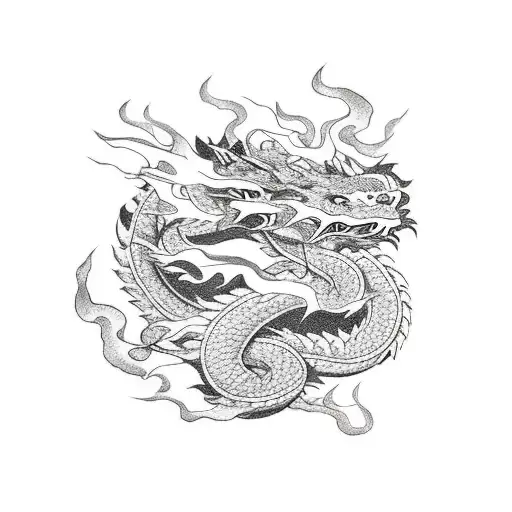 Dragon Fighting With A Tiger And Cherry Blossoms Surrounding Them