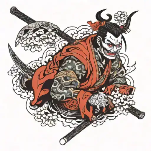 Samurai In A Mask And Katanas