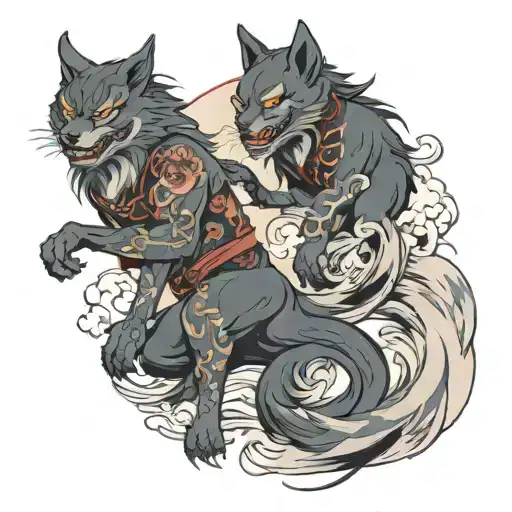 Wolf Demon And Cat