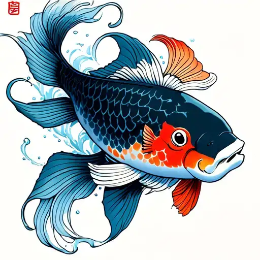 Koi Fish Swimming Upstream