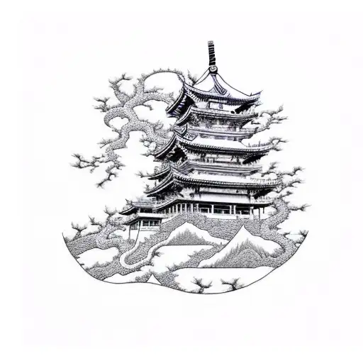 House Whit Trees And Dragon