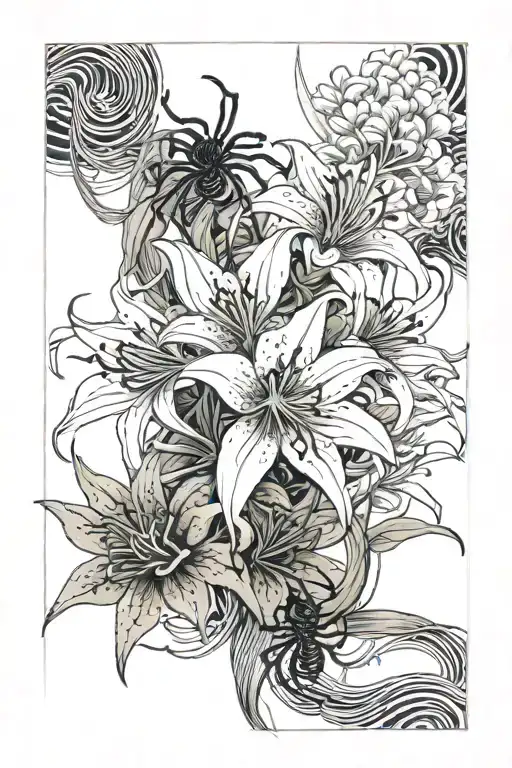 Spider Lily With Spiders