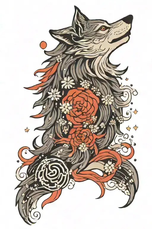 Wolf And Sky Filled With Stars