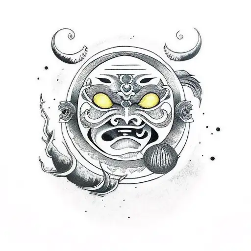 Moon With Oni Mask