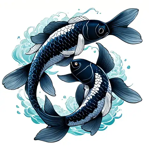 2 Koi Fish Swimming Upstream