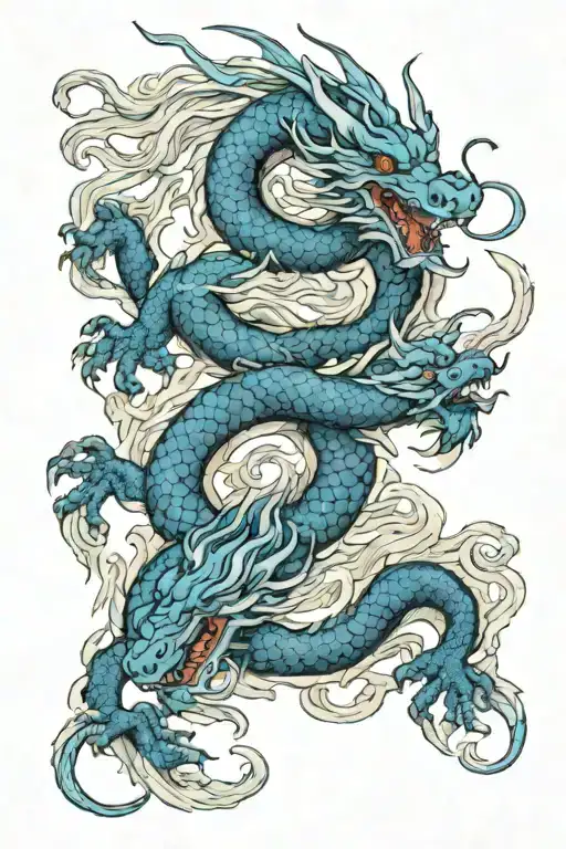 A Sketch Of A Blue Dragon Intertwined