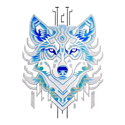 A Pixelated Wolf Surrounded By A Circuit Board Maze