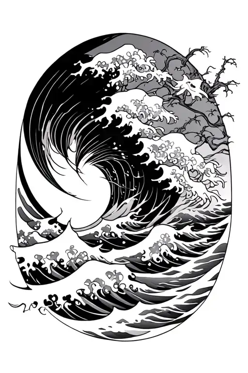 Black And White Japanese Waves