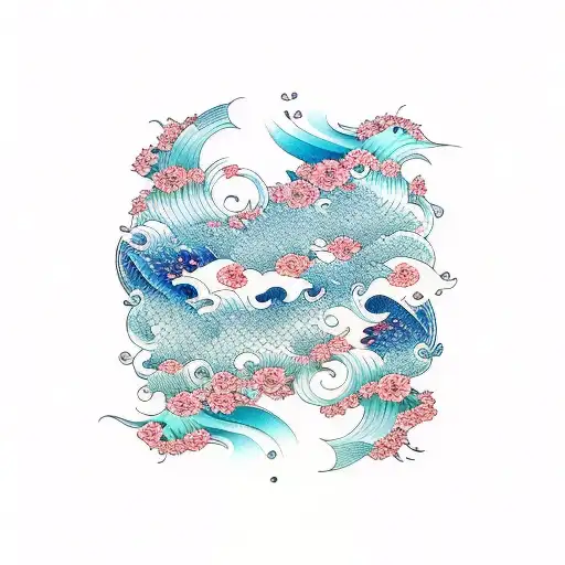 Ocean Wave With Flowers In