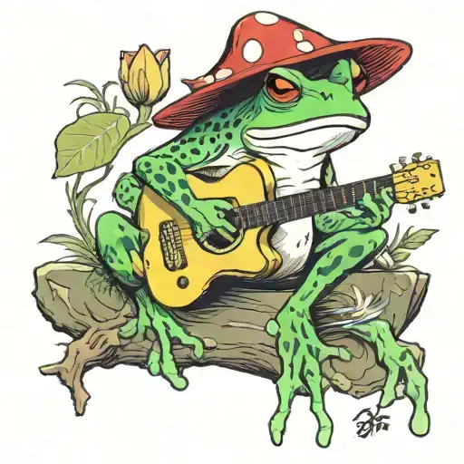 Frog Playing Acoustic Guitar On A Toadstool