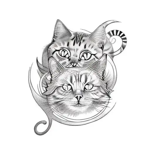 A Tattoo Design Of A Cat Surrounded By Swirling Patterns Inspired By Tarot Cards