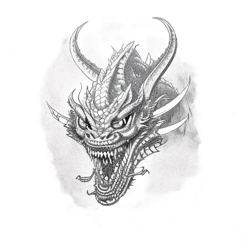 Dragon Coming Out Of The Mouth Of An Oni Mask