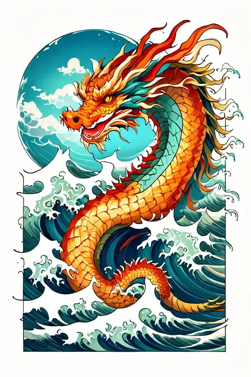 Dragon Woven Into Crashing Waves