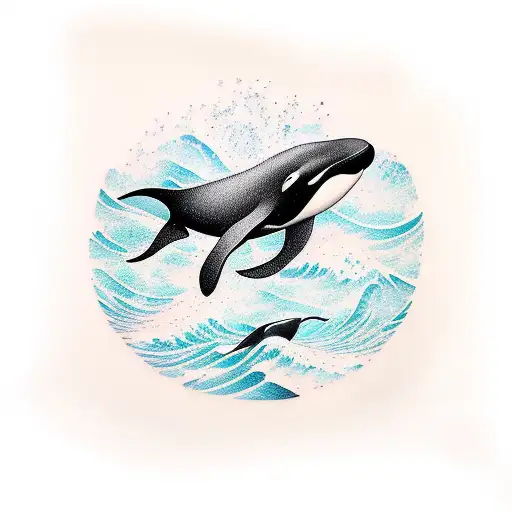 A Minimalist Tattoo Of A Killer Whale Swimming In A Sunlit Ocean