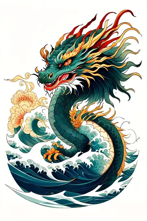 Dragon Weaving In And Out Of Waves