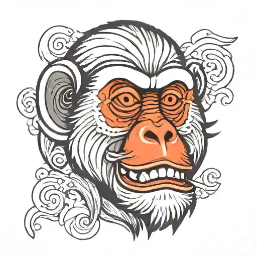Design A Traditional Bold Outline Tattoo Featuring A Monkey With A Open Mouth Facing Forward