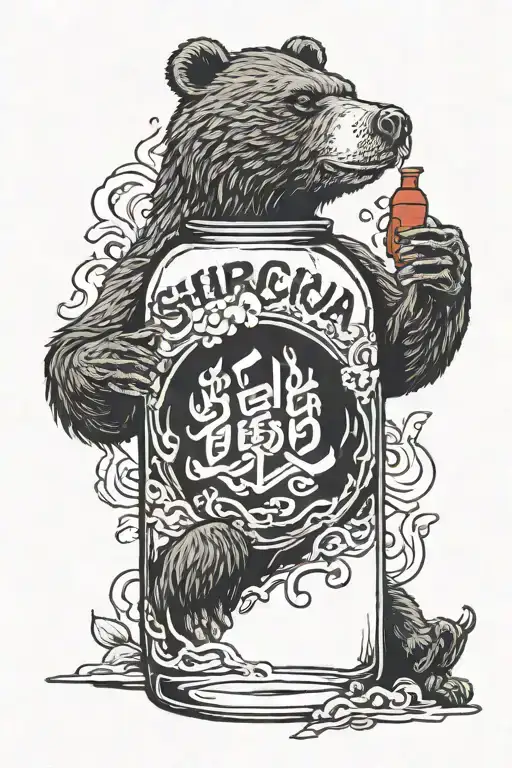 Sriracha Bottle With A Bear Sitting Designed On It