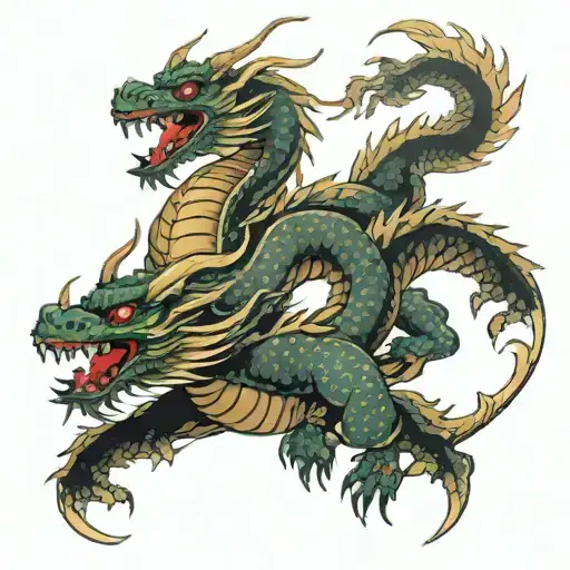 Two Earth And Fire Dragon Flying