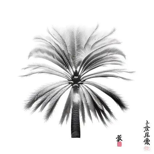 An Intricate Black And Grey Illustration Of A Martinique Palm Tree