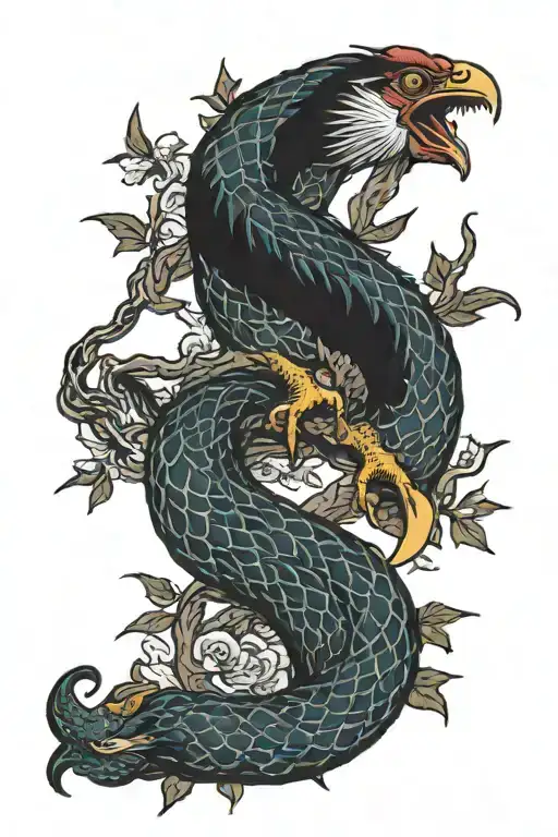 Chicken Battling A Tree Snake Intertwined