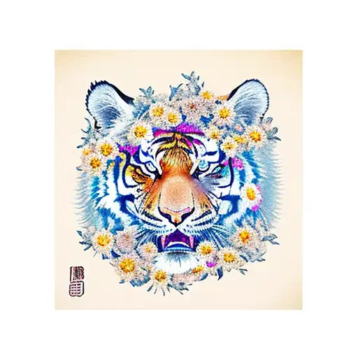 Tiger Eye With Flowers