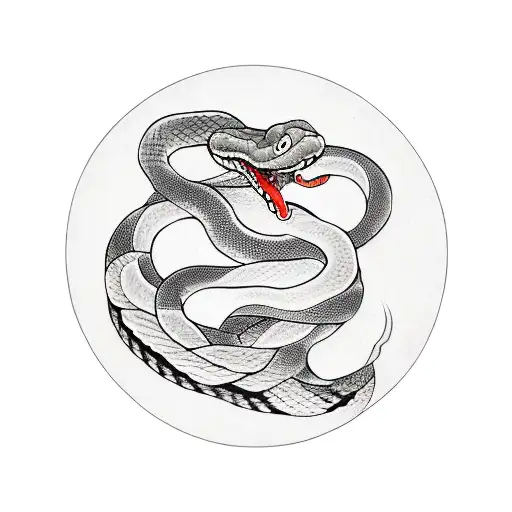 Snake Rolled In A Circle Biting Its Tale