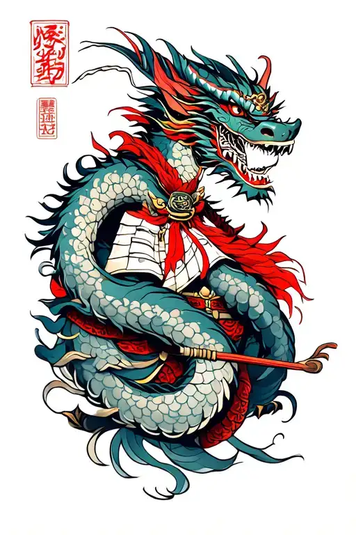 Samurai With A Dragon Wrapped Around