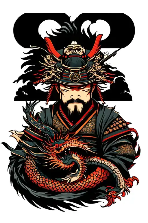 Samurai With A Dragon Around It