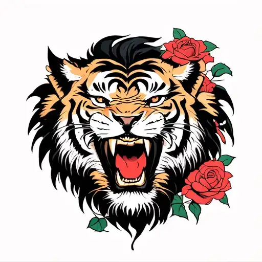 Lion Angry And Tiger Angry With Rose