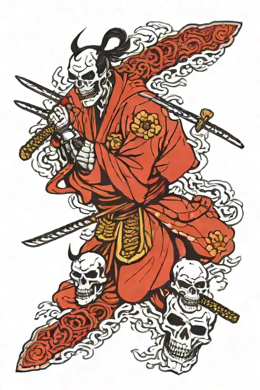 Samurai And Skulls Facing Each Other