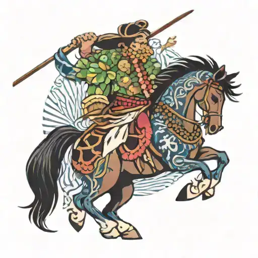 Hawaiian Riding A Horse With A Lei Lasso