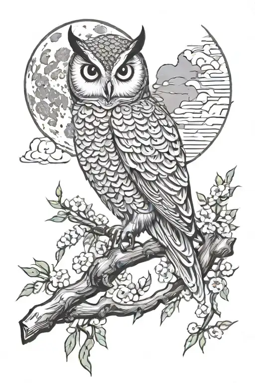 Owl Sitting And The Moon