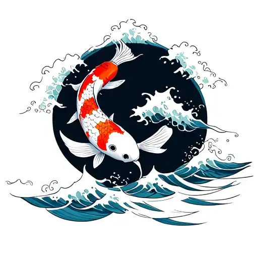 Koi Fish In Waves Crashing In The Background