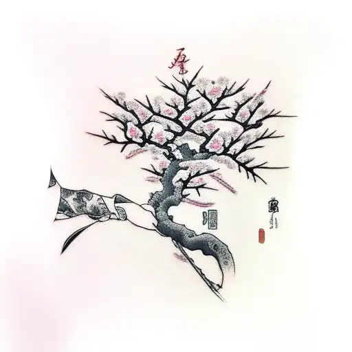 Sakura Tree Brenches Only From Shoulder To Forearm