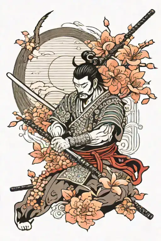 Samurai With Sakura On The Background Representing The Client's