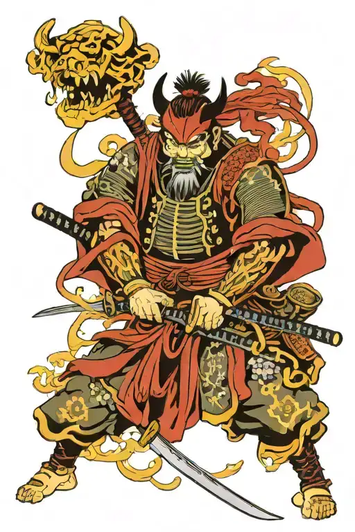 Samurai And Demon And Katana