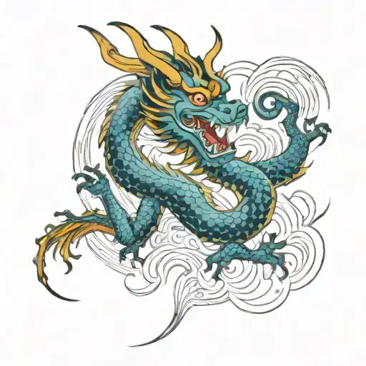 Oriental Dragon With Lightning Element Sign Incorporated