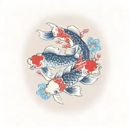 Koi Fish Water Cherry Blossoms