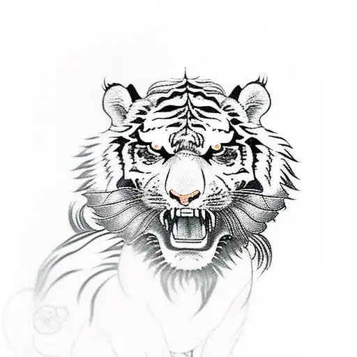 Full Body Tiger With Flowers On Leg