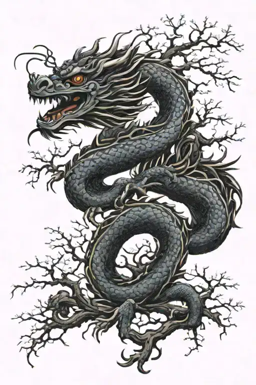 Japanese Dragon With Tree